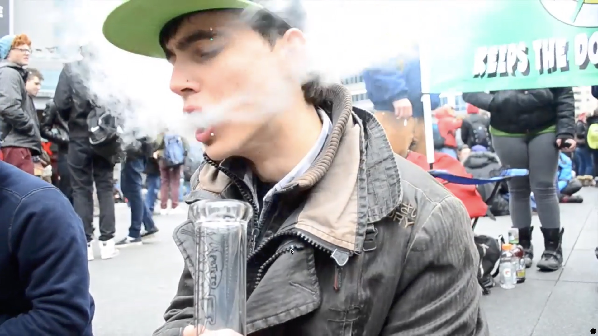 Exhale Smoke Plume At 420 Rally Yonge Dundas Square 2014